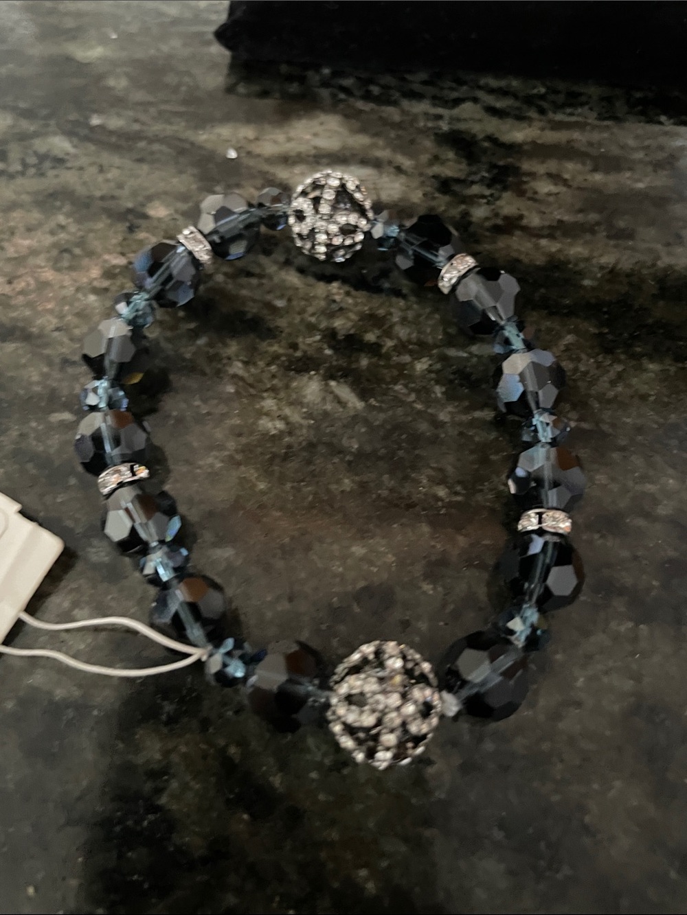 Chaps Black Faceted Crystal Bracelet with Silver Bead - Picture 3 of 4